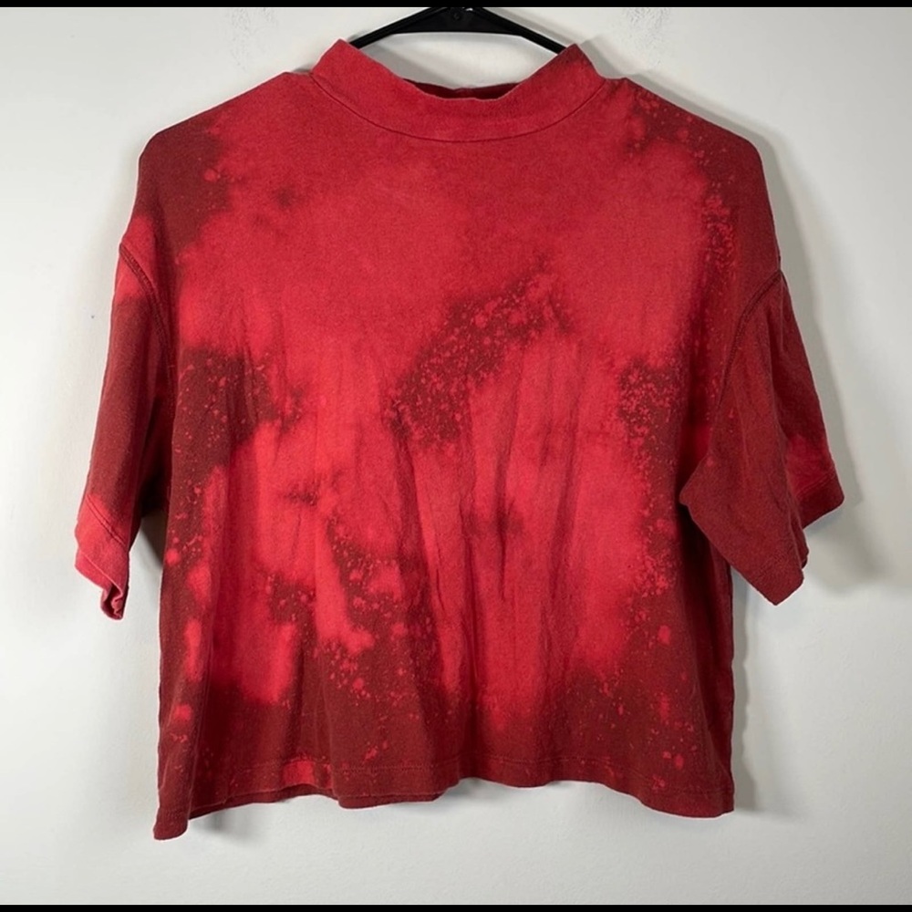 Free People Red Tie Dye Short Sleeve Mock Neck Cropped Top Size S